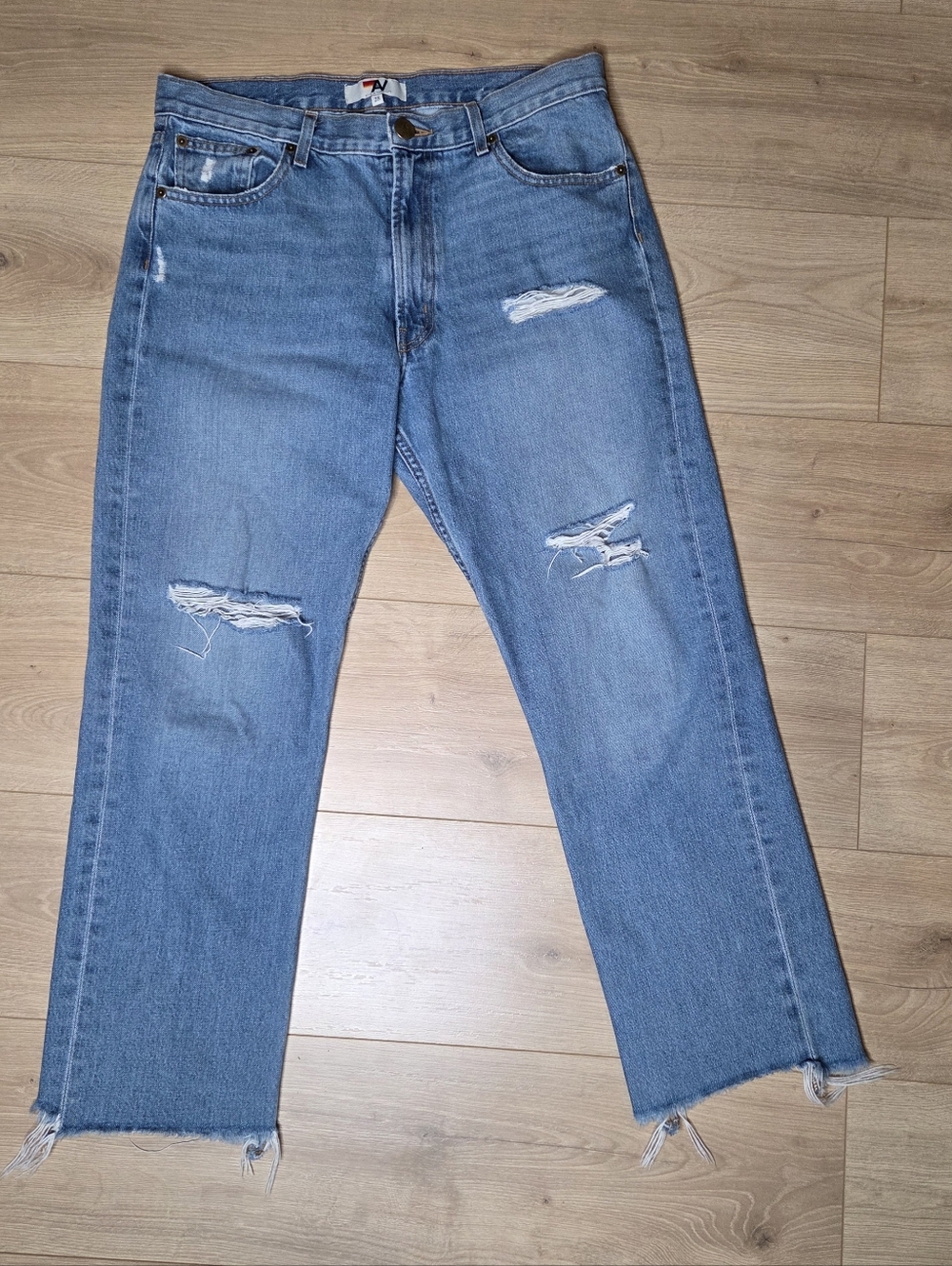 Aviator Nation Baggy Fit Jeans Distressed Raw Hems High Rise 28